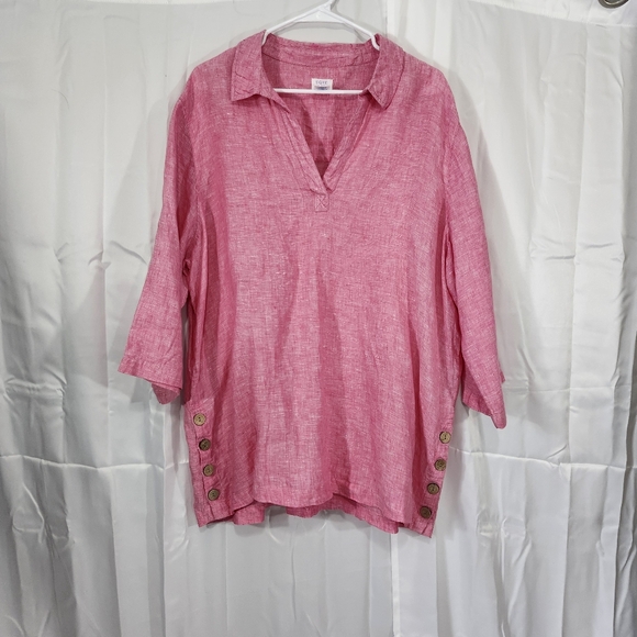 Sigrid Olsen Size 1X Women's Pink Button-Detail Top 100% Linen - Picture 1 of 6